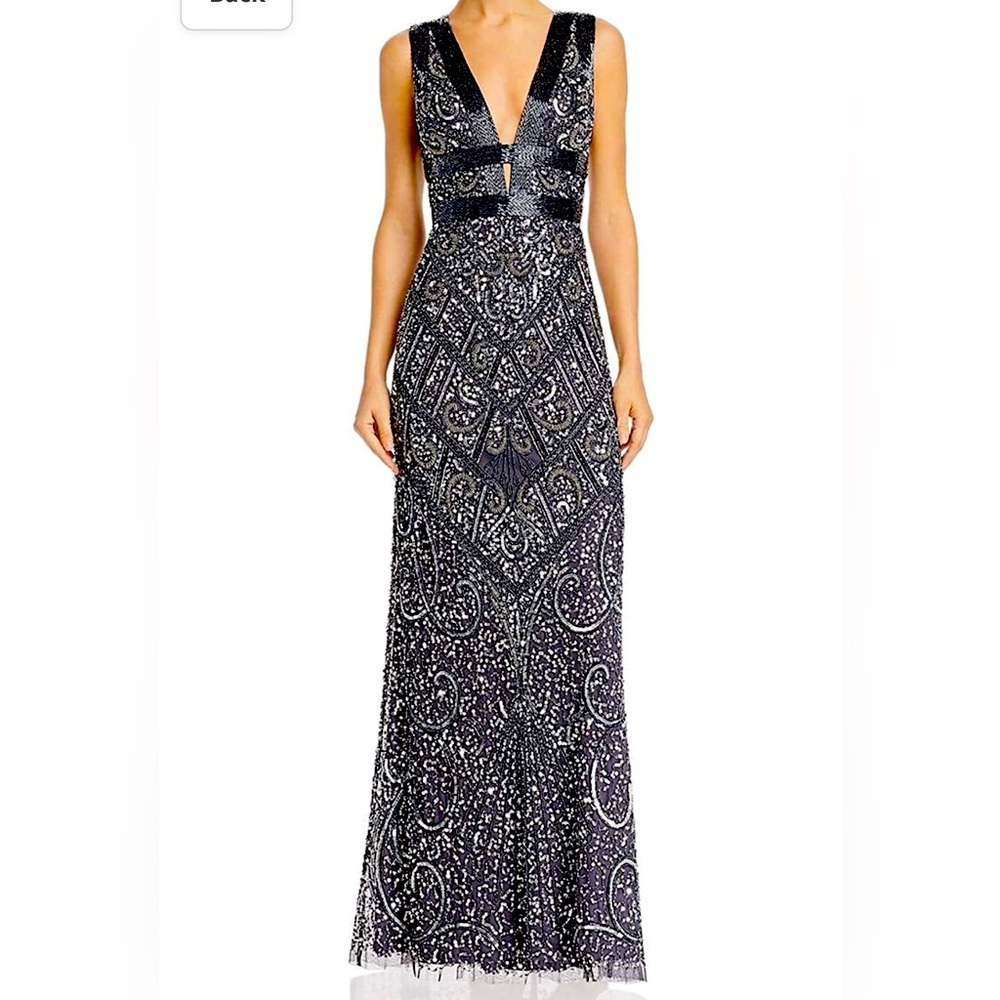 Women’s Formal Dress Sz 10 Silver Gray AIDAN BY AIDAN MATTOX Heavily Beaded Gown - Picture 1 of 14